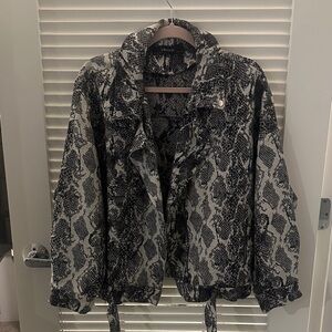 Zara Black and Gray Snake Print Leather Jacket